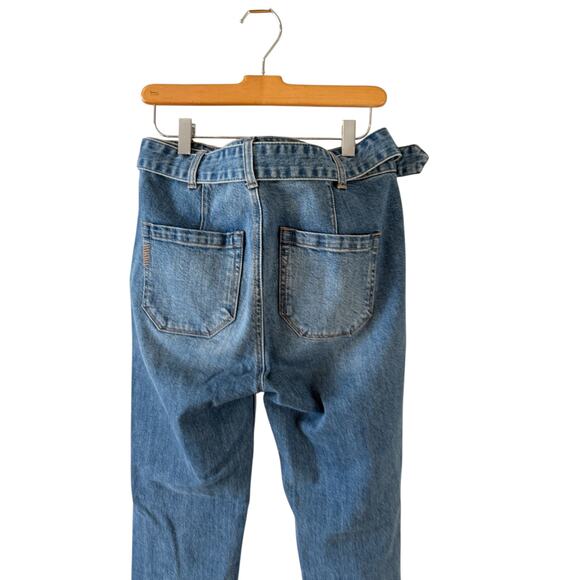 Paige Sarah Slim Exposed Button Belted Straight Leg Denim Jeans 28 - Picture 6 of 9